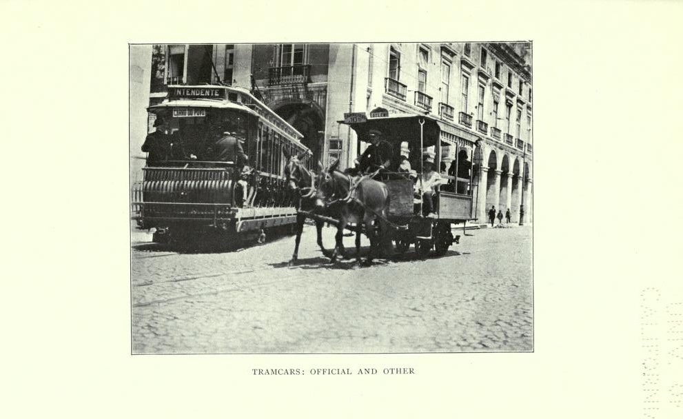 “TRAMCARS: OFFICIAL AND OTHER” (p. 69), photograph by Hugh Allen. Portugal, Its Land and People (1909).